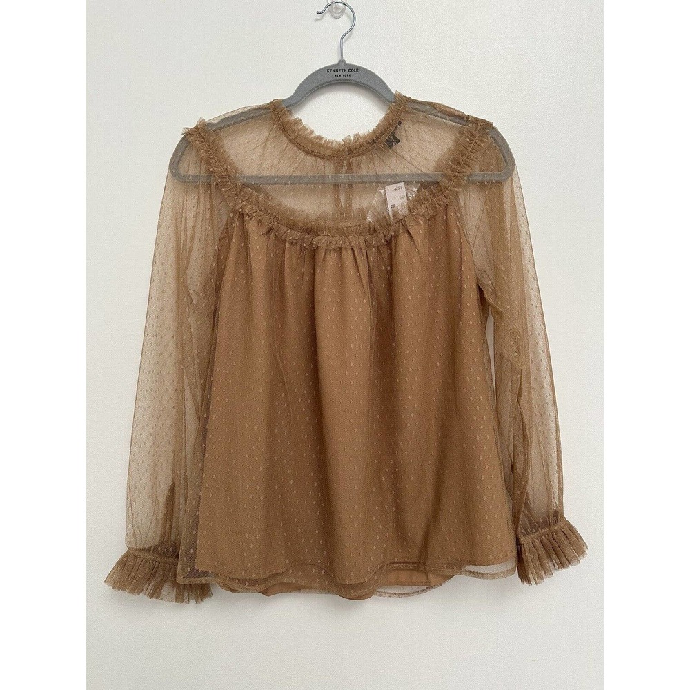 NWT J Crew Women Nude Long Sleeve Pullover Tulle Mesh Blouse Top Small Peasant
